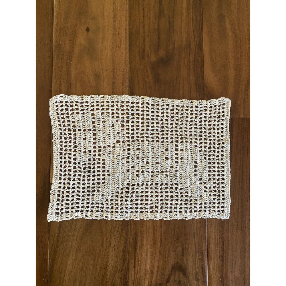 Vintage Handmade Crochet Ecru Horse Doily Filet
